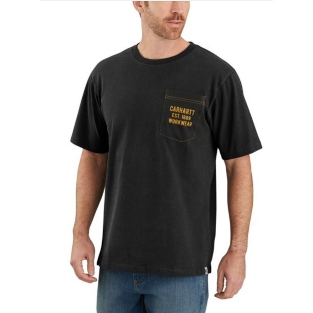 Carhartt Mens L Pocket T Shirt Black Original Fit Workwear Worn Distressed Holes - Picture 12 of 12